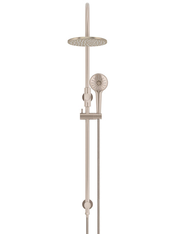 Round Gooseneck Shower Set with 200mm rose, Three-Function Hand Shower - Champagne