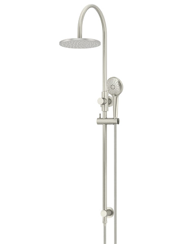 Round Gooseneck Shower Set with 200mm rose, Three-Function Hand Shower - PVD Brushed Nickel
