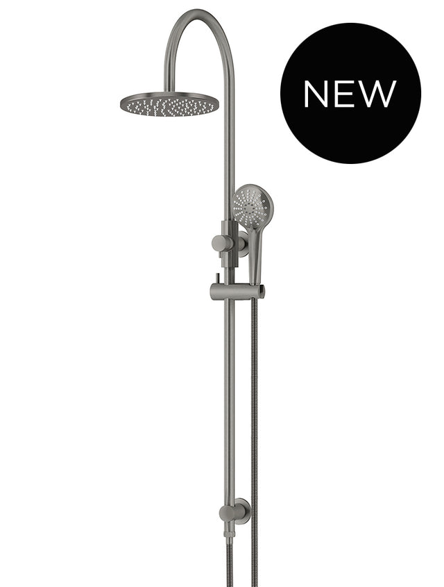 Round Gooseneck Shower Set with 200mm rose, Three-Function Hand Shower - Shadow Gunmetal