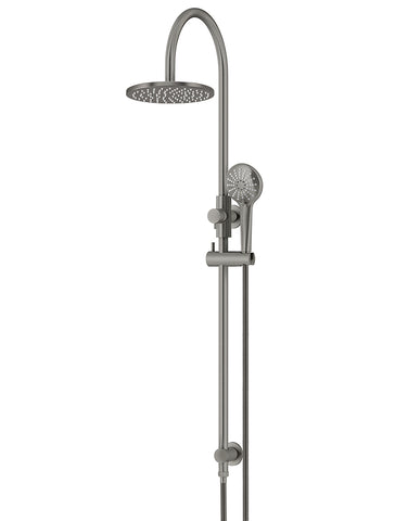 Round Gooseneck Shower Set with 200mm rose, Three-Function Hand Shower - Shadow Gunmetal