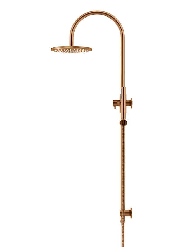 Round Gooseneck Shower Set with 200mm rose, Single-Function Hand Shower - PVD Lustre Bronze (SKU: MZ0904-R-PVDBZ) by Meir
