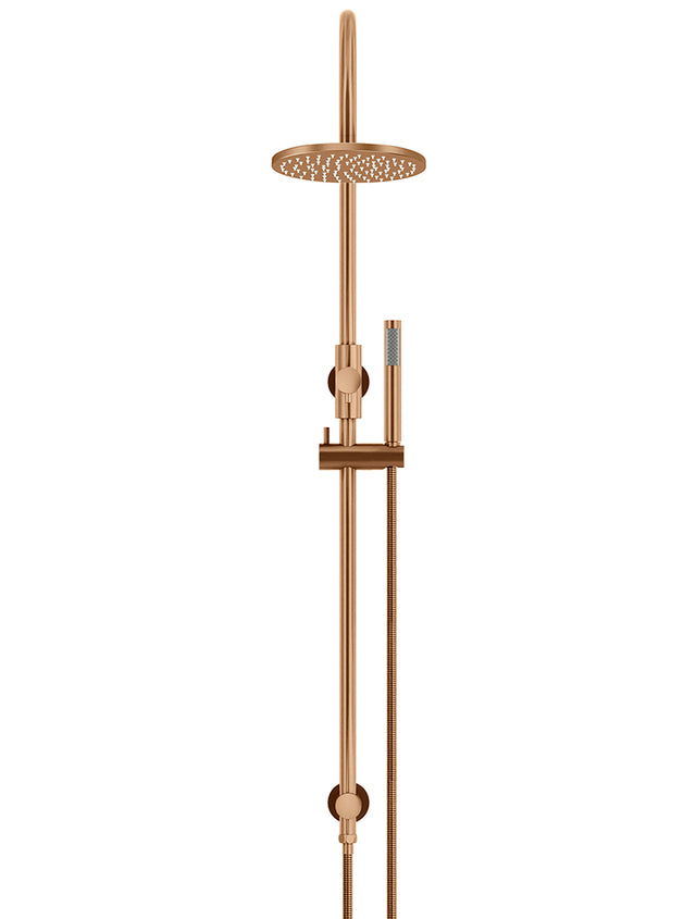 Round Gooseneck Shower Set with 200mm rose, Single-Function Hand Shower - PVD Lustre Bronze (SKU: MZ0904-R-PVDBZ) by Meir