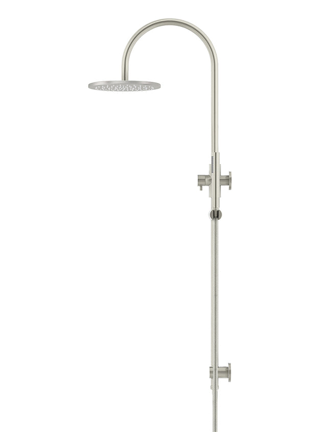 Round Gooseneck Shower Set with 200mm rose, Single-Function Hand Shower - PVD Brushed Nickel (SKU: MZ0904-R-PVDBN) by Meir