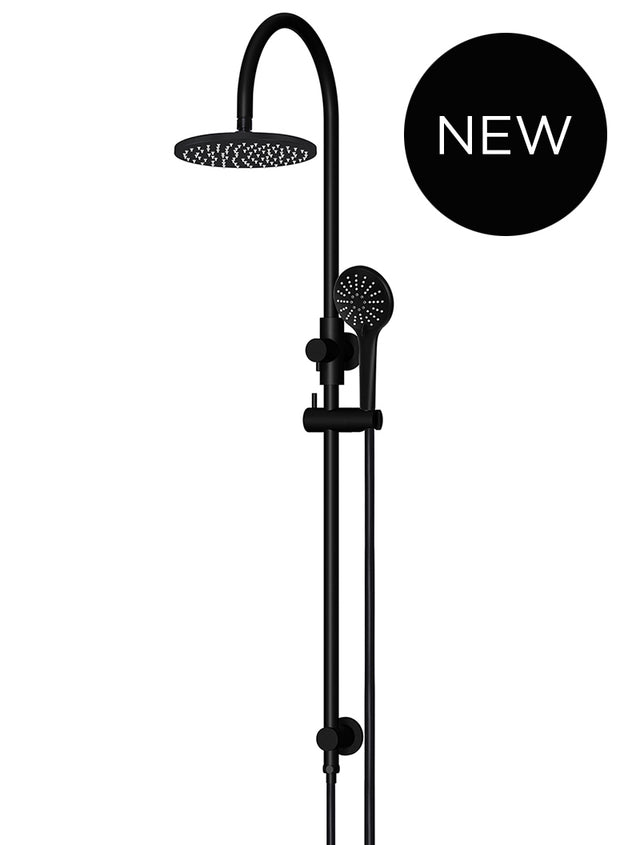 Round Gooseneck Shower Set with 200mm rose, Three-Function Hand Shower - Matte Black