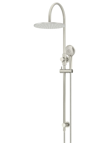 Round Gooseneck Shower Set with 300mm rose, Three-Function Hand Shower - PVD Brushed Nickel
