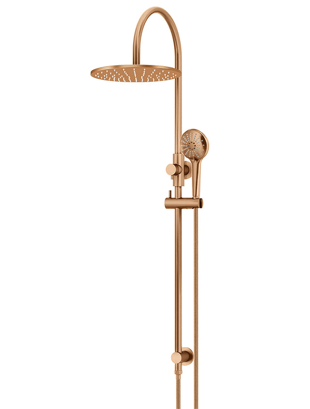 Round Gooseneck Shower Set with 300mm rose, Three-Function Hand Shower - PVD Lustre Bronze (SKU: MZ0906-PVDBZ) by Meir