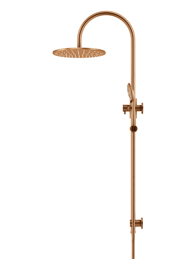 Round Gooseneck Shower Set with 300mm rose, Three-Function Hand Shower - PVD Lustre Bronze (SKU: MZ0906-PVDBZ) by Meir