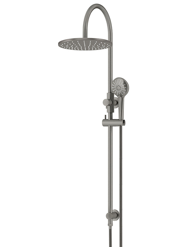 Round Gooseneck Shower Set with 300mm rose, Three-Function Hand Shower - Shadow Gunmetal (SKU: MZ0906-PVDGM) by Meir