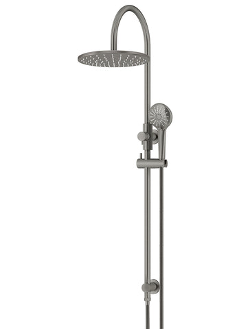 Round Gooseneck Shower Set with 300mm rose, Three-Function Hand Shower - Shadow Gunmetal