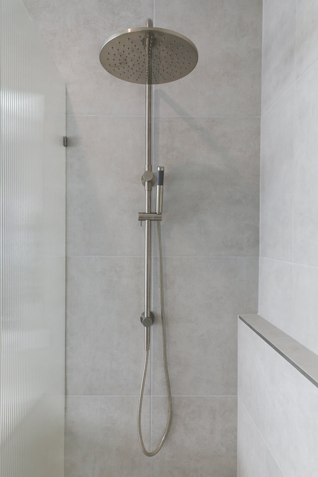 Round Combination Shower Rail, 300mm Rose, Single Function Hand Shower - PVD Brushed Nickel (SKU: MZ0706-R-PVDBN) by Meir