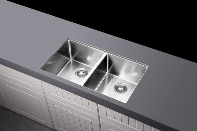 Lavello Kitchen Sink - Double Bowl 760 x 440 - PVD Brushed Nickel (SKU: MKSP-D760440-PVDBN) by Meir
