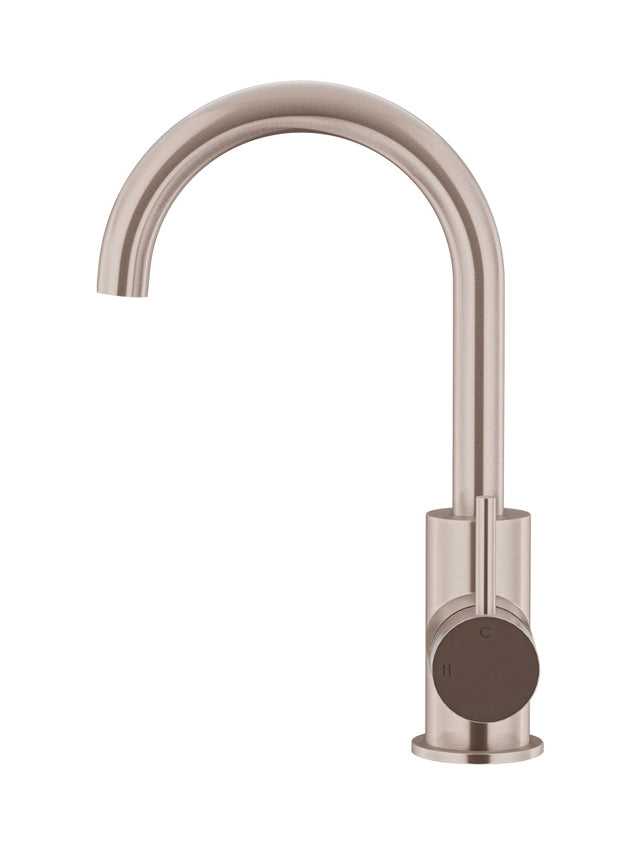 Round Gooseneck Basin Mixer with Cold Start - Champagne (SKU: MB17-CH) by Meir