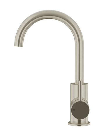 Round Gooseneck Basin Mixer with Cold Start - PVD Brushed Nickel