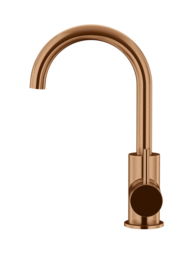 Round Gooseneck Basin Mixer with Cold Start - PVD Lustre Bronze (SKU: MB17-PVDBZ) by Meir