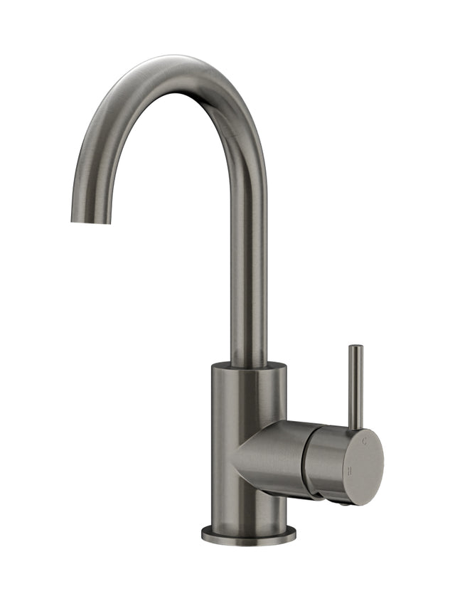Round Gooseneck Basin Mixer with Cold Start - Shadow Gunmetal (SKU: MB17-PVDGM) by Meir