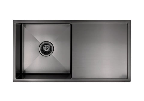 Lavello Kitchen Sink - Single Bowl & Drainboard 840 x 440 - PVD Gunmetal Black