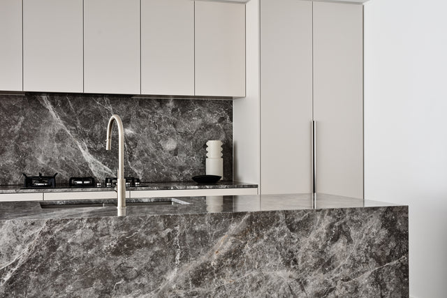 Round Piccola Pull Out Kitchen Mixer Tap - PVD Brushed Nickel (SKU: MK17-PVDBN) by Meir