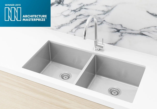 Lavello Kitchen Sink - Double Bowl 860 x 440 - PVD Brushed Nickel (SKU: MKSP-D860440-NK) by Meir