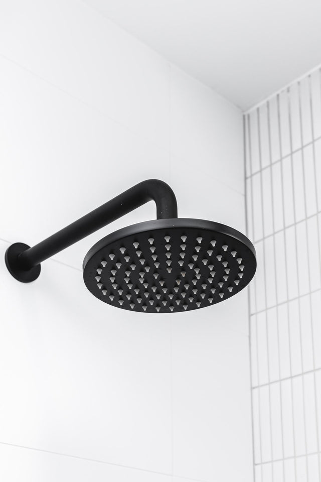 Round Wall Shower Curved Arm 400mm - Matte Black (SKU: MA09-400) by Meir