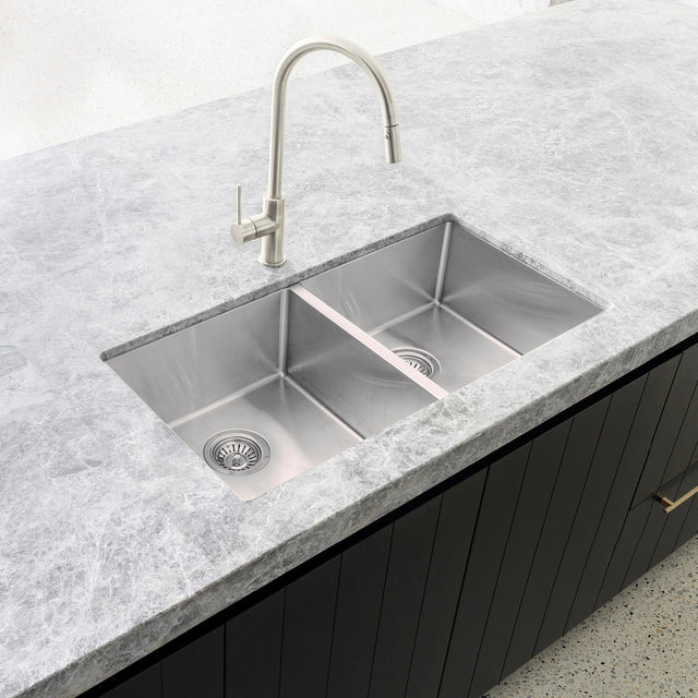 Lavello Kitchen Sink - Double Bowl 760 x 440 - PVD Brushed Nickel (SKU: MKSP-D760440-NK) by Meir
