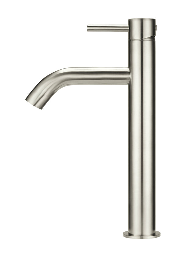 Piccola Tall Basin Mixer Tap with 130mm Spout - Brushed Nickel (SKU: MB03XL.01-PVDBN) by Meir