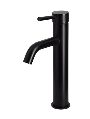 Round Tall Matte Black Basin Mixer with curved spout