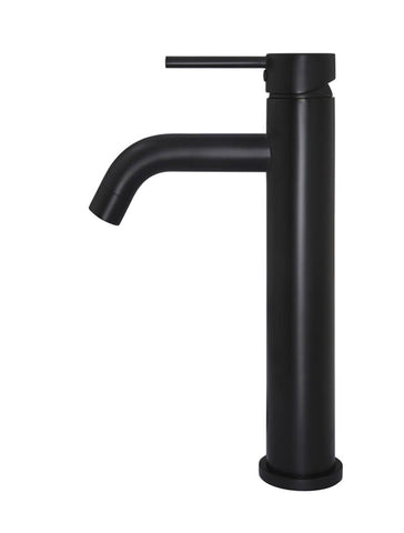 Round Tall Matte Black Basin Mixer with curved spout
