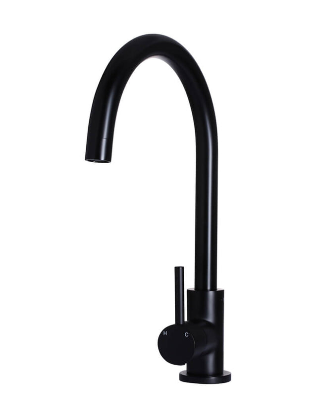 Round Gooseneck Kitchen Mixer Tap - Matte Black (SKU: MK03) by Meir