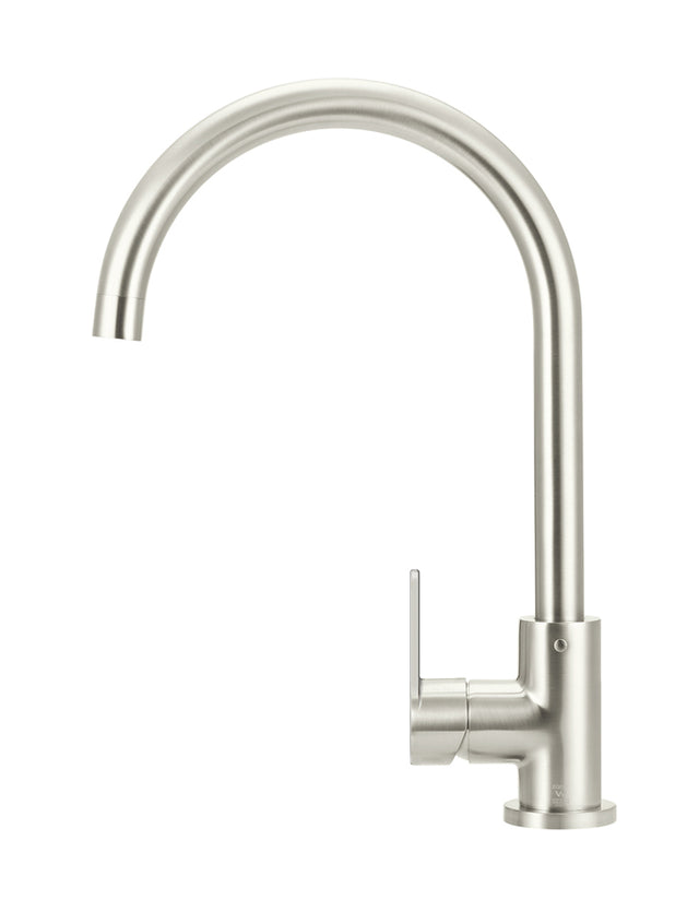 Round Gooseneck Kitchen Mixer Tap with Paddle Handle - PVD Brushed Nickel (SKU: MK03PD-PVDBN) by Meir