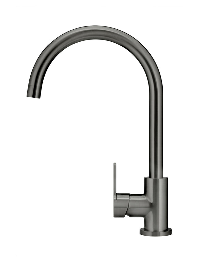 Round Gooseneck Kitchen Mixer Tap with Paddle Handle - Shadow Gunmetal (SKU: MK03PD-PVDGM) by Meir
