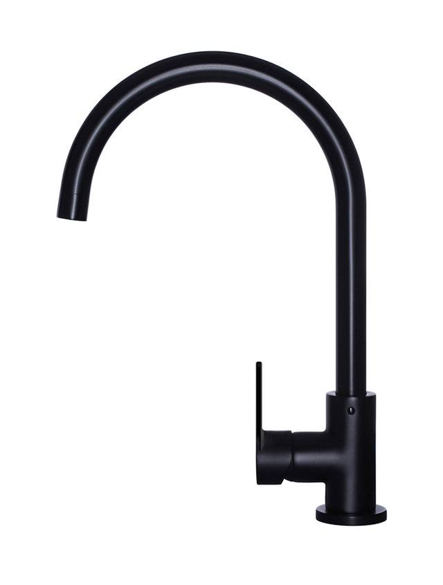 Round Gooseneck Kitchen Mixer Tap with Paddle Handle - Matte Black (SKU: MK03PD) by Meir