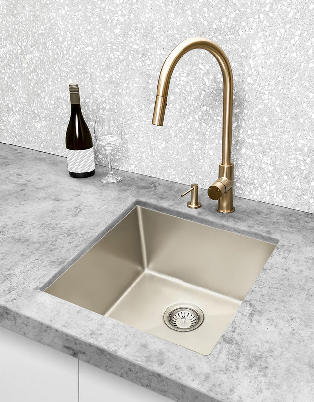 Round Pinless Piccola Pull Out Kitchen Mixer Tap - Champagne (SKU: MK17PN-CH) by Meir