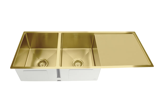Lavello Kitchen Sink - Double Bowl & Drainboard 1160 x 440 - Brushed Bronze Gold (SKU: MKSP-D1160440D-BB) by Meir