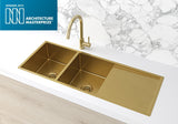 Lavello Kitchen Sink - Double Bowl & Drainboard 1160 x 440 - Brushed Bronze Gold - MKSP-D1160440D-BB