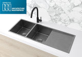 Lavello Kitchen Sink - Double Bowl & Drainboard 1160 x 440 - Gunmetal Black - MKSP-D1160440D-GM