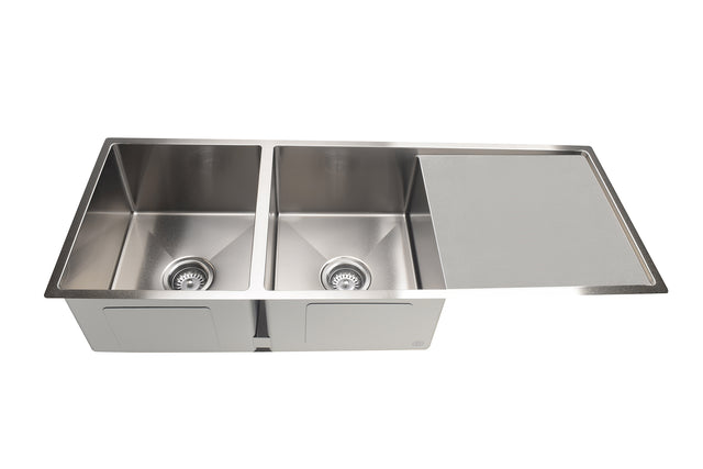 Lavello Kitchen Sink - Double Bowl & Drainboard 1160 x 440 - PVD Brushed Nickel (SKU: MKSP-D1160440D-NK) by Meir