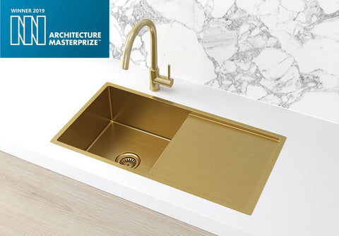 Lavello Kitchen Sink - Single Bowl & Drainboard 840 x 440 - Brushed Bronze Gold