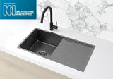 Lavello Kitchen Sink - Single Bowl & Drainboard 840 x 440 - Gunmetal Black - MKSP-S840440D-GM