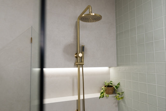 Round Combination Shower Rail, 200mm Rose, Single Function Hand Shower - Default Title (SKU: MZ0704-R-PVDBB) by Meir