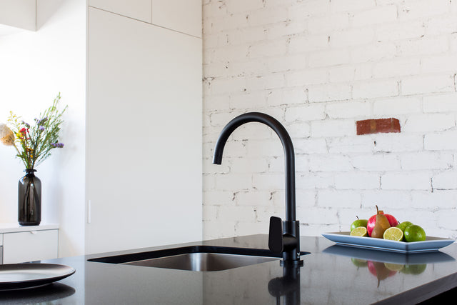 Round Gooseneck Kitchen Mixer Tap with Paddle Handle - Default Title (SKU: MK03PD) by Meir