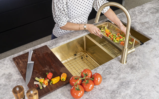 Lavello Kitchen Sink Colander - Brushed Bronze Gold (SKU: MCO-01-BB) by Meir