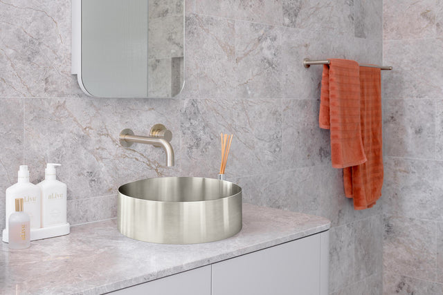 Lavello Round Steel Bathroom Basin 380 x 110 - PVD Brushed Nickel (SKU: MBRP-380110-PVDBN) by Meir