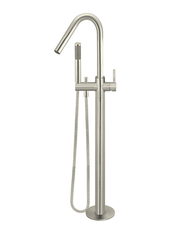 Round Freestanding Bath Spout and Hand Shower - PVD Brushed Nickel