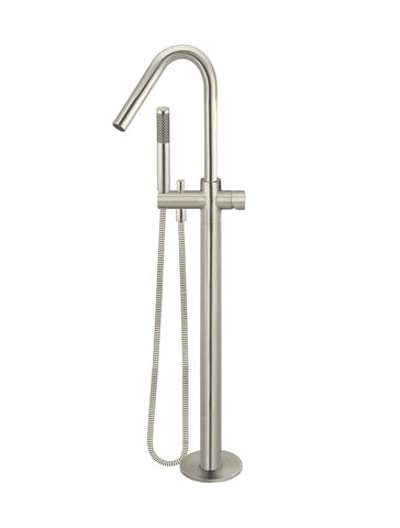 Round Pinless Freestanding Bath Spout and Hand Shower - PVD Brushed Nickel