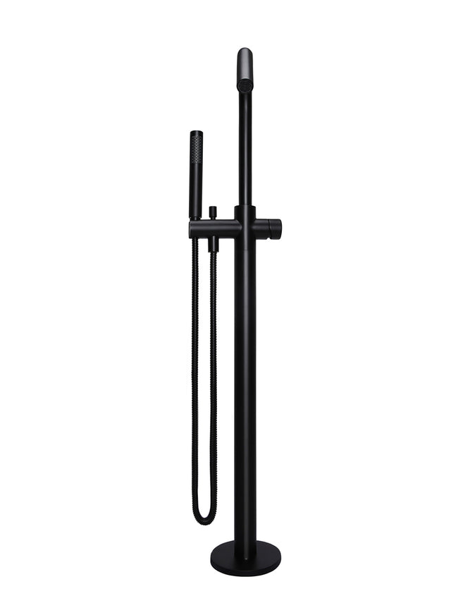 Round Pinless Freestanding Bath Spout and Hand Shower - Matte Black (SKU: MB09PN) by Meir