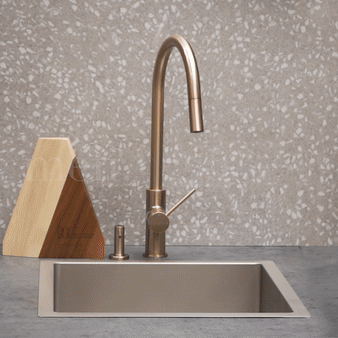 Round Paddle Piccola Pull Out Kitchen Mixer Tap - Champagne (SKU: MK17PD-CH) by Meir