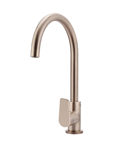 Round Gooseneck Kitchen Mixer Tap with Paddle Handle - Champagne