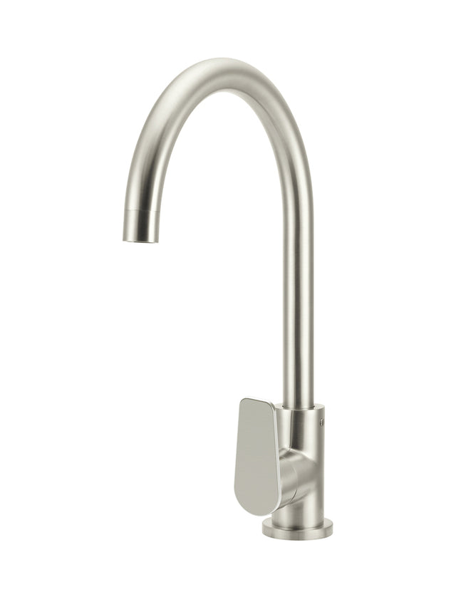 Round Gooseneck Kitchen Mixer Tap with Paddle Handle - PVD Brushed Nickel (SKU: MK03PD-PVDBN) by Meir