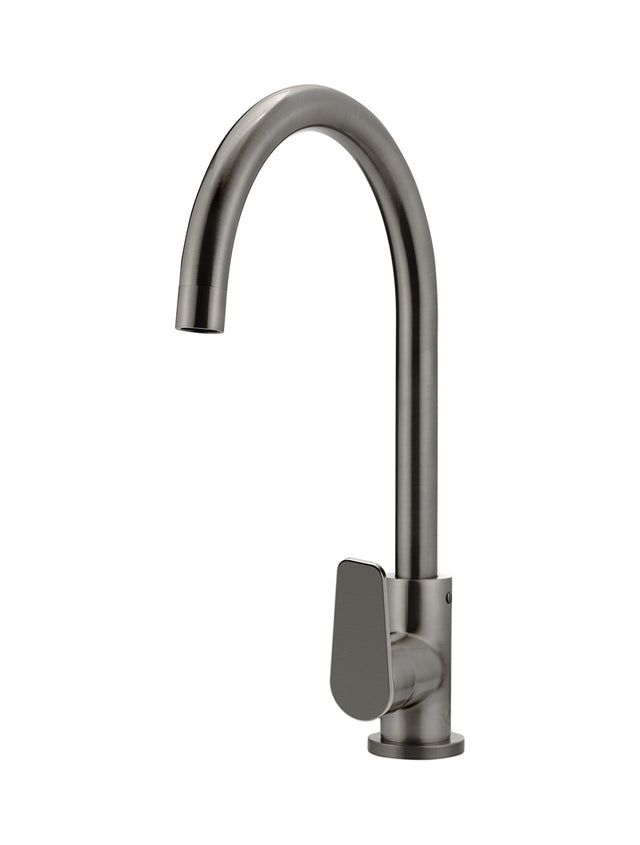 Round Gooseneck Kitchen Mixer Tap with Paddle Handle - Shadow Gunmetal (SKU: MK03PD-PVDGM) by Meir