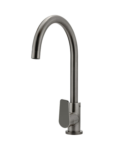 Round Gooseneck Kitchen Mixer Tap with Paddle Handle - Shadow Gunmetal